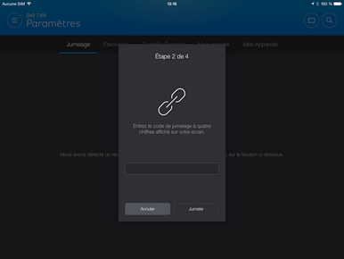 Au moyen de votre téléphone intelligent ou de votre tablette, entrez le code à quatre chiffres, puis touchez Jumeler.